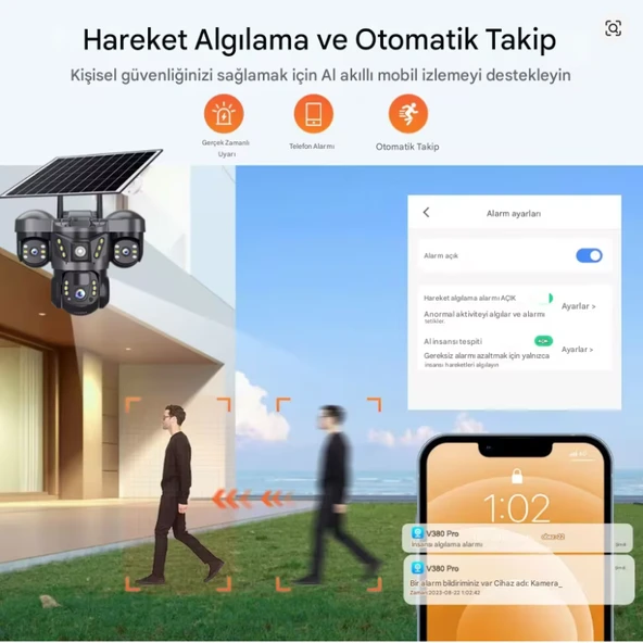 RX66G Solar Güvenlik Kamerası Türkçe 4G Sim Kartlı PTZ Hareketli Gece Görüşlü Güneş Panelli Kamera - 5