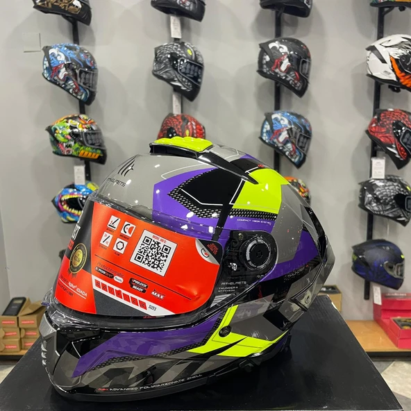 MT Helmets Kask Mt Thunder 4 Sv Valıant B2 Parlak Gri Mor Sarı - Resim 3
