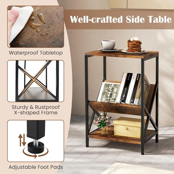 3 Katlı Sehpa, 2 Saklama Rafı ve V Şeklinde Dergilikli Kanepe Sehpası, Küçük Komodin, Yatak Odası ve Oturma Odası için Komodin - 5