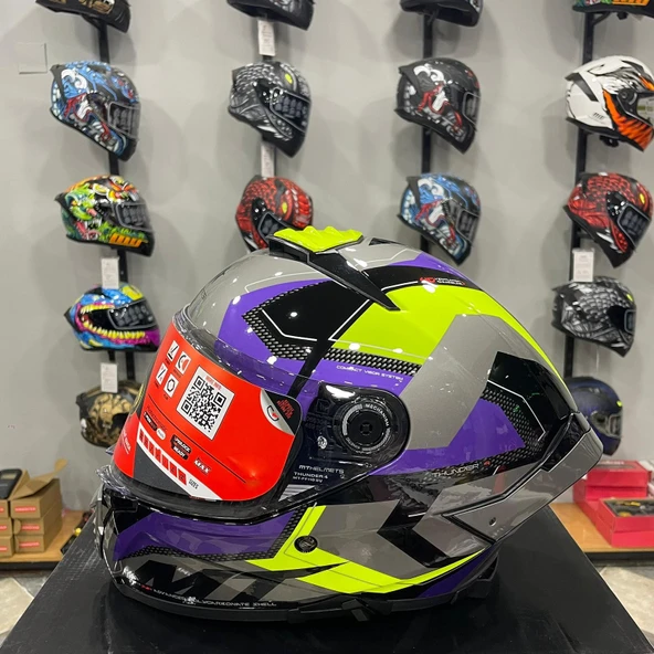 MT Helmets Kask Mt Thunder 4 Sv Valıant B2 Parlak Gri Mor Sarı ürün görseli
