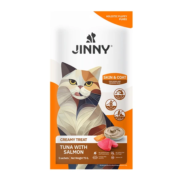 Jinny Somonlu ve Ton Balıklı Tüy Yapısını Destekleyen Creamy Kedi Ödülü 5x15 Gr ürün görseli 1