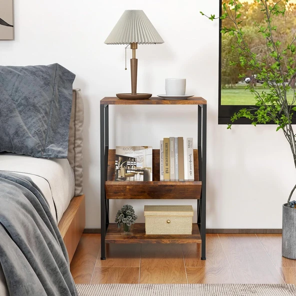 3 Katlı Sehpa, 2 Saklama Rafı ve V Şeklinde Dergilikli Kanepe Sehpası, Küçük Komodin, Yatak Odası ve Oturma Odası için Komodin - 8