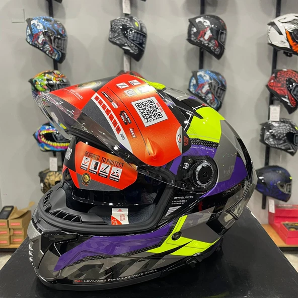 MT Helmets Kask Mt Thunder 4 Sv Valıant B2 Parlak Gri Mor Sarı - Resim 2