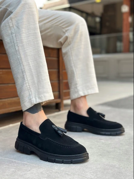 Pabucmarketi Püsküllü Erkek Casual Ayakkabı SİYAH SÜET (SİYAH TABAN) ürün görseli