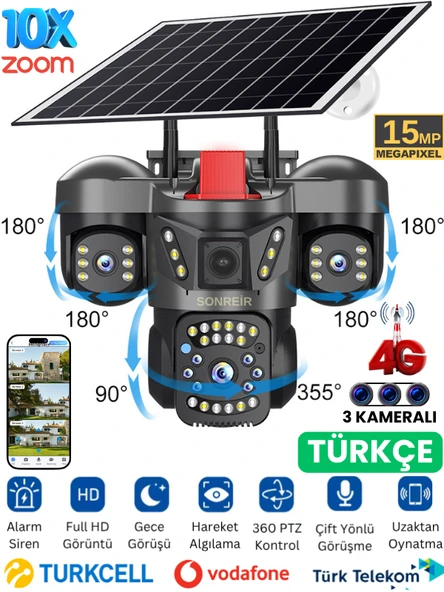 SNR-1 Solar Güvenlik Kamerası Türkçe 4G Sim Kartlı PTZ Hareketli Gece Görüşlü Güneş Panelli Kamera ürün görseli