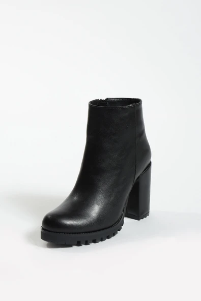 Pembe Potin Yuvarlak Burunlu Trak Tabanlı Orta Topuklu Fermuarlı Kadın Bot 51-404-23Cilt - Resim 10