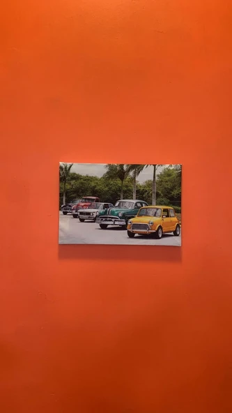 Renkli Araba Temalı Natürel Tasarım Ahşap Çerçeve Ev İşyeri Ofis Duvar Kanvas Tablo ARB3 - 6