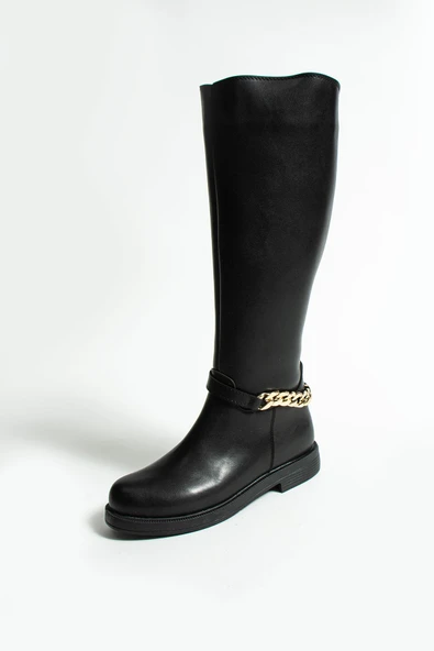 Pembe Potin Zincir Detaylı Fermuarlı Diz Altı Kadın Çizme 001-5181-23 - Resim 9