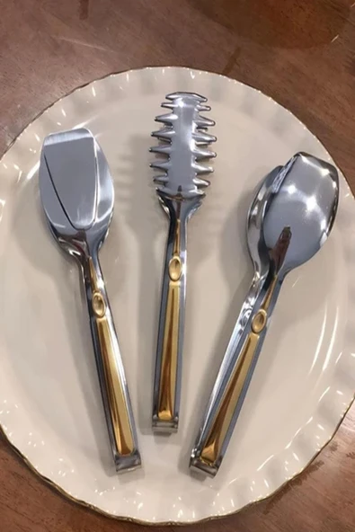 Dame Marie Gold Detaylı 3 Parça Çelik Maşa Seti - Resim 2