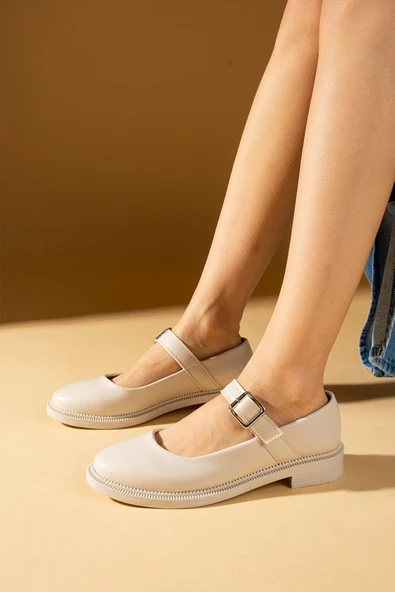 Pembe Potin Toka Detaylı Rahat Taban Kadın Laofer Ayakkabı 59-4949-24Cilt ürün görseli