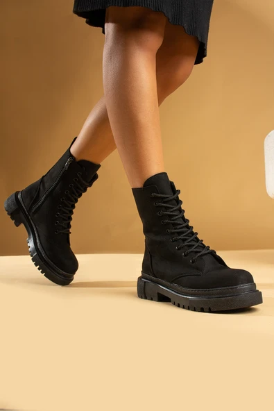 Pembe Potin Rahat Kalıp Kaymaz Taban Sıcak Astar Kadın Postal Bot B01-5570-Süet - Resim 2