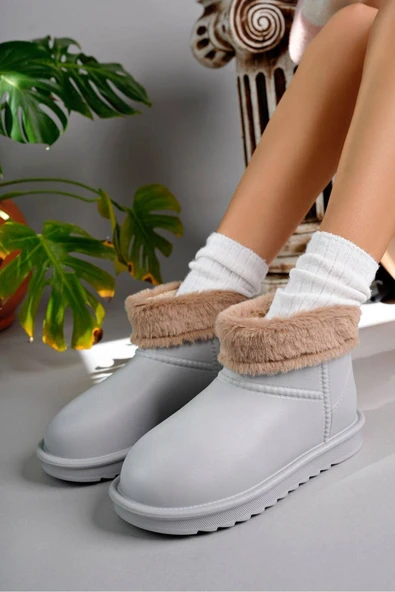 Pembe Potin İçi Kürk Detaylı Eva Taban Mat Faylon Kadın Yağmur Botu 59-882-24 - Resim 9