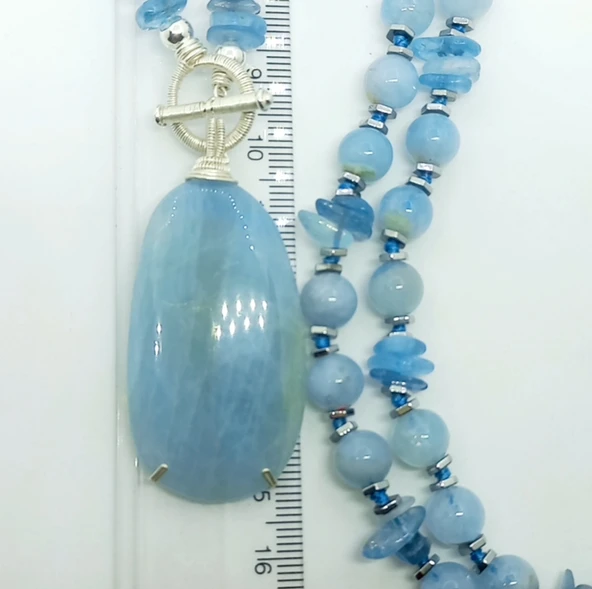 2012 Akuamarin gümüş(925) el yapımı kolye - 3