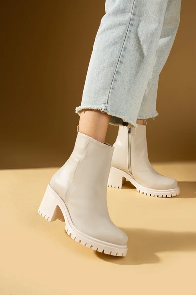 Pembe Potin Kalın Taban Fermuarlı Sıcak Astar Kadın Bot 024-028-24 - Resim 3