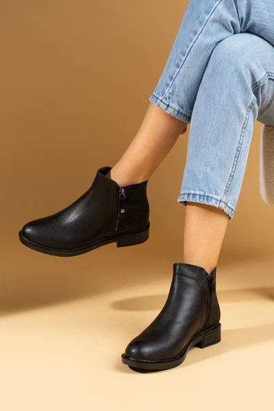 Pembe Potin Çift Fermuarlı Sıcak Astar Bilekte Kadın Bot 57-106-24Yılan - Resim 2