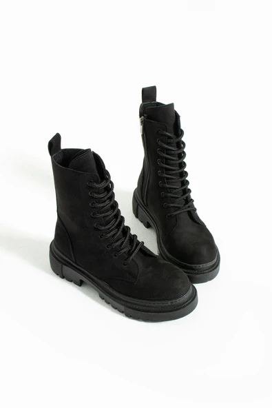 Pembe Potin Rahat Kalıp Kaymaz Taban Sıcak Astar Kadın Postal Bot B01-5570-Süet - Resim 4