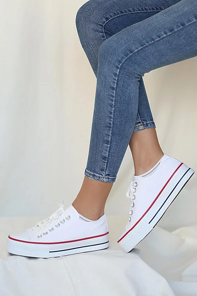 Pembe Potin Rahat Kalın Taban Keten Kadın Sneaker 10-9999-22 - 1