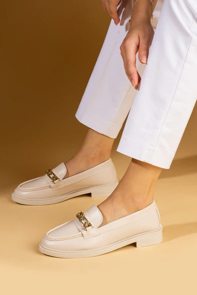 Pembe Potin Gold Zincir Detaylı Rahat Kalıp Kadın Loafer Ayakkabı 001-5001-24 - Resim 2