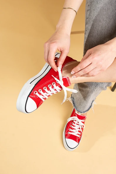Pembe Potin Rahat Kalın Taban Keten Kadın Sneaker 10-9999-22 - 4