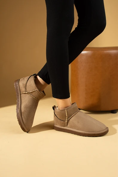 Pembe Potin İçi Yünlü Bilekte Mini Kadın Bot 007-1998-23Nubuk - Resim 12