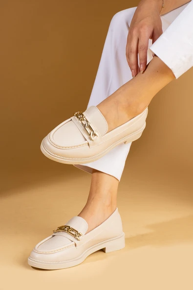 Pembe Potin Gold Zincir Detaylı Rahat Kalıp Kadın Loafer Ayakkabı 001-5001-24 ürün görseli