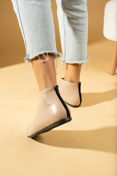 Pembe Potin İnce Taban Çarık Görünümlü Fermuarlı Kadın Bot&Bootie 53-1300-23Cilt - Resim 9