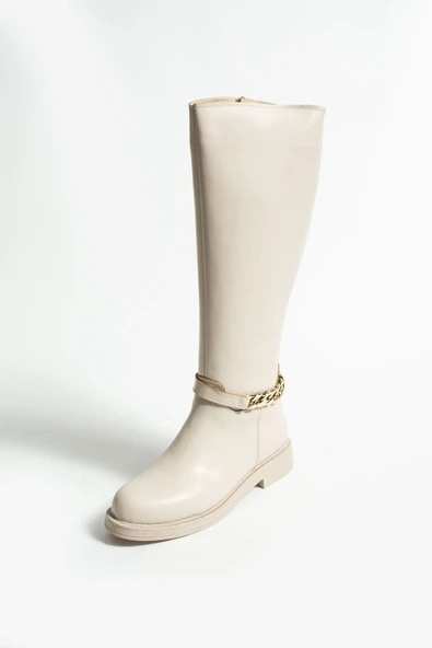 Pembe Potin Zincir Detaylı Fermuarlı Diz Altı Kadın Çizme 001-5181-23 - Resim 10