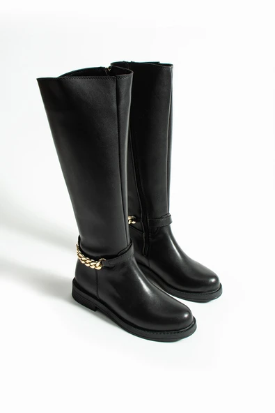 Pembe Potin Zincir Detaylı Fermuarlı Diz Altı Kadın Çizme 001-5181-23 - Resim 7