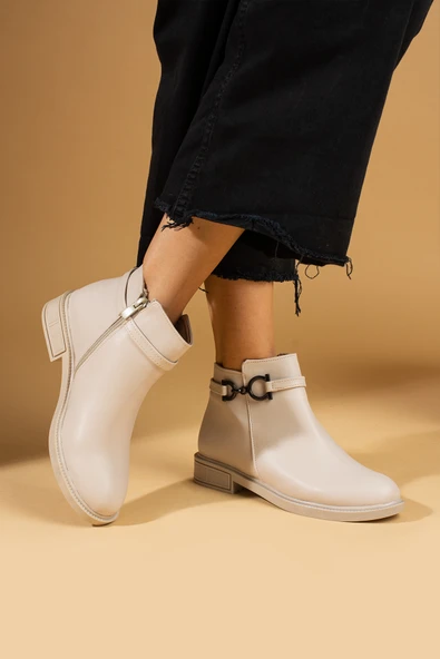 Pembe Potin Toka Detaylı Fermuarlı Sıcak Astar Bilekte Kadın Bot 57-2040-24 - Resim 2