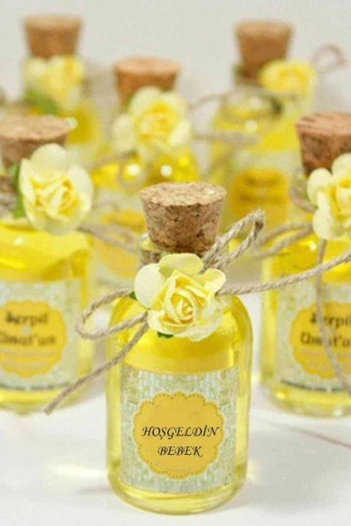 25 Adet Çiçekli Hediyelik Kolonya Şişesi, Nikah Şekeri, Bebek Şekeri - SARI