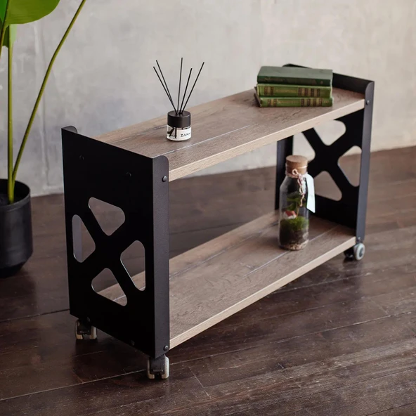 Tekerlekli Raf Ünitesi 2 Katlı Banyo Rafı Mutfak Rafı Ofis Rafı Servis Sehpası Organizer (kahve)