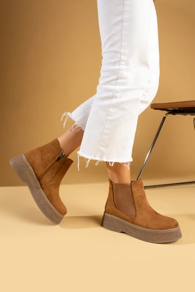 Pembe Potin Termo Kalın Taban Lastikli & Fermuarlı Kadın Bot 59-900-23Süet - Resim 2