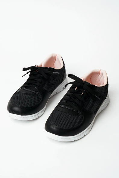 Pembe Potin Fileli Bağcıklı Comfort Taban Kadın Sneaker A1971-20SiyahFüme - 4