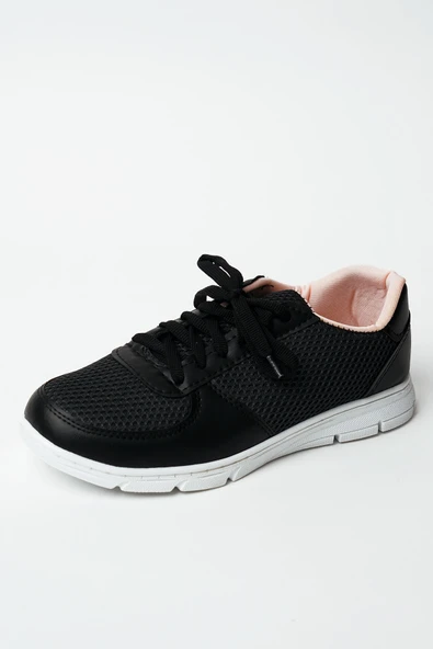 Pembe Potin Fileli Bağcıklı Comfort Taban Kadın Sneaker A1971-20SiyahFüme - 5