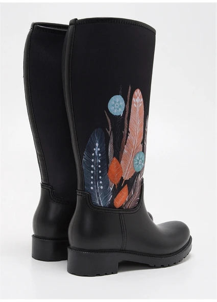 Pembe Potin Siyah Kadın Su Geçirmez Yağmur Çizmesi Ç20401 - Resim 2