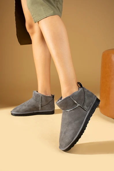 Pembe Potin İçi Yünlü Bilekte Mini Kadın Bot 007-1998-23Nubuk - Resim 7