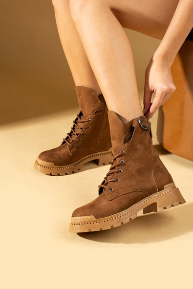 Pembe Potin Fermuarlı Rahat Taban Kadın Postal Bot 001-8671-22Süet - Resim 5