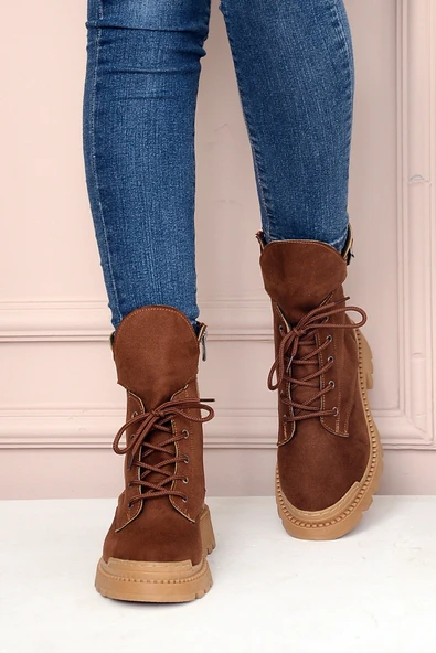 Pembe Potin Fermuarlı Rahat Taban Kadın Postal Bot 001-8671-22Süet - Resim 8