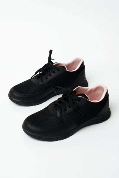 Pembe Potin Fileli Bağcıklı Comfort Taban Kadın Sneaker A1971-20SiyahSiyah - 3