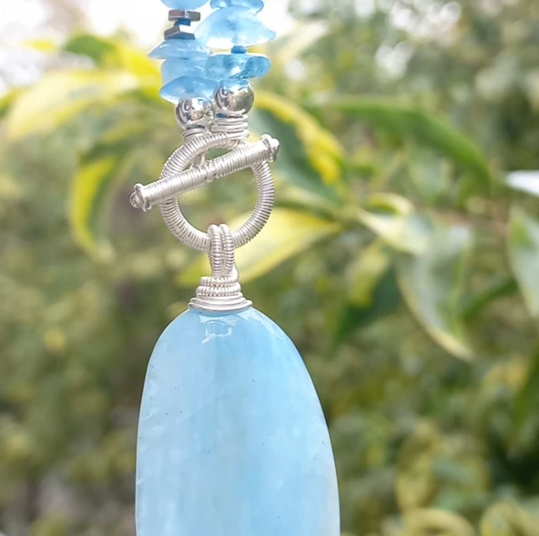 2012 Akuamarin gümüş(925) el yapımı kolye - 7
