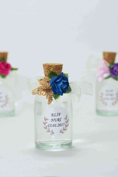 25 Adet Çiçekli Hediyelik Kolonya Şişesi, Nikah Şekeri, Bebek Şekeri - Gold Lacivert
