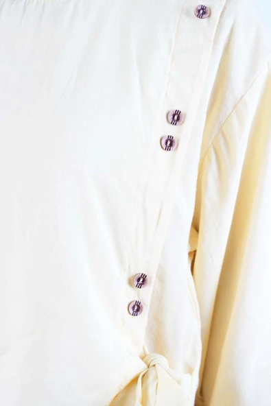 Tesettür Elbise Çift Düğme Detaylı Yandan Bağlamalı Modal Elbise Sarı - 5