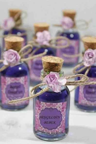 25 Adet Çiçekli Hediyelik Kolonya Şişesi, Nikah Şekeri, Bebek Şekeri - MOR