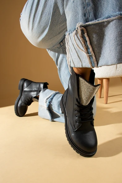 Pembe Potin Taş Detaylı Fermuarlı & Bağcıklı Kadın Postal Bot 57-472-23Cilt - Resim 3