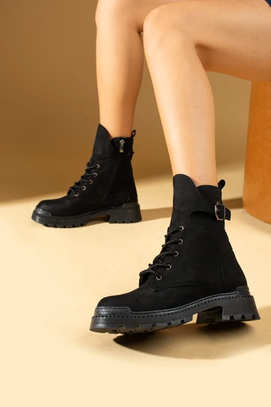 Pembe Potin Fermuarlı Rahat Taban Kadın Postal Bot 001-8671-22Süet - Resim 3