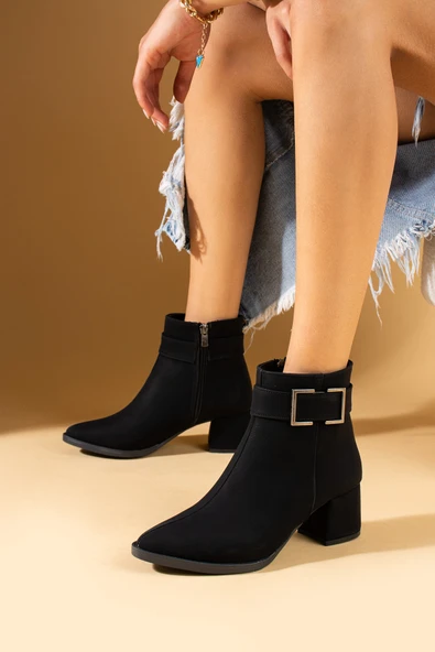 Pembe Potin Kemer Tokalı Sivri Burun Fermuarlı Kadın Bot 009-85-24Mat - Resim 2