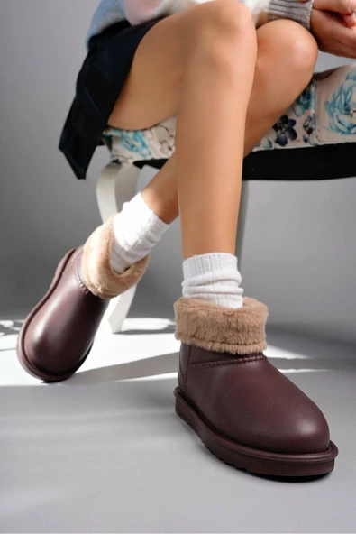 Pembe Potin İçi Kürk Detaylı Eva Taban Mat Faylon Kadın Yağmur Botu 59-882-24 - Resim 7