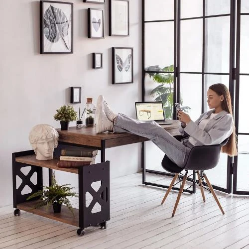 Tekerlekli Raf Ünitesi 2 Katlı Banyo Rafı Mutfak Rafı Ofis Rafı Servis Sehpası Organizer (kahve) - 6