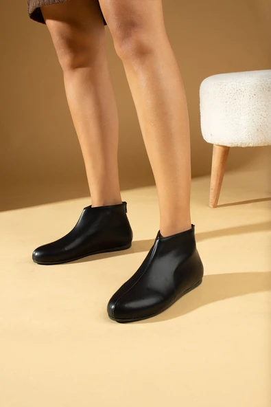 Pembe Potin İnce Taban Çarık Görünümlü Fermuarlı Kadın Bot&Bootie 53-1300-23Cilt - Resim 2