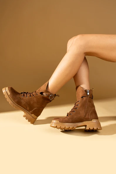 Pembe Potin Fermuarlı Rahat Taban Kadın Postal Bot 001-8671-22Süet - Resim 9